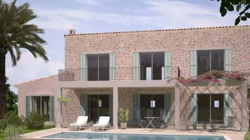 Premium building plot in a top location in Ses Salines - including approved building project and building permit for a finca with views as far as Cabrera