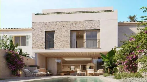 Modern, newly built townhouse in Santanyi with a pool and rooftop terrace